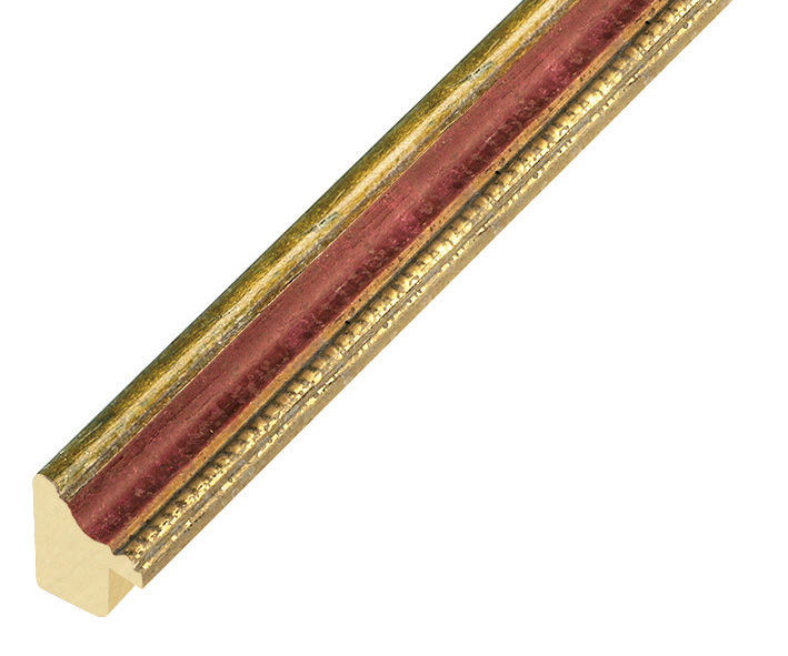 Baguette ajous 15mm larg. 18mm haut. - or bande rouge - 213ROSSO